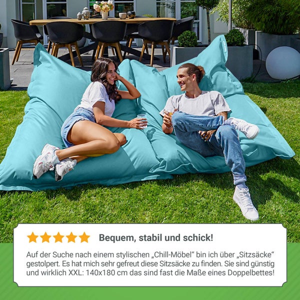 Green Bean Sitzsack XXL 140x180cm 380 Liter Kinder & Erwachsene Bean Bag EPS Perlen Füllung Riesensitzsack Groß Draußen Outdoor Liegekissen Waschbar Wetterfest Lounge Sitzkissen Bodenkissen Aquamarin