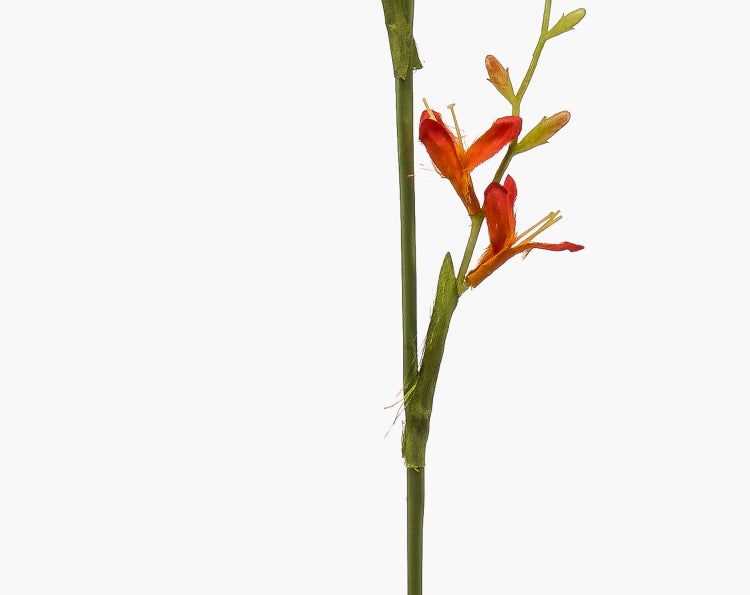 Künstliche Blume Dekozweig mit roten Blüten und grünem Stiel.
