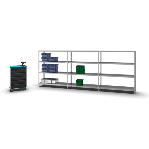 PROREGAL Fachbodenregal Schraubsystem Light-Duty Grundregal HxBxT 150 x 130 x 40 cm 4 Ebenen Fachlast 125 kg Beidseitig Nutzbar Verzinkt