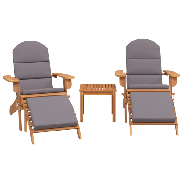 Gartenmöbelset mit zwei Adirondack-Stühlen, Fußstützen und kleinem Tisch