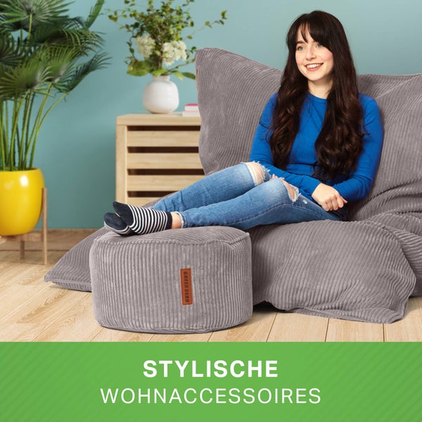 Green Bean Sitzsack + Pouf im Set - XXL Riesensitzsack mit passenden Fußhocker | EPS Füllung Bean Bag Bodenkissen Liegekissen Sitzkissen Indoor Drinnen Waschbar Grau