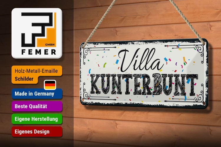 Blechschild Spruch 27x10cm Villa Kunterbunt Dekoration