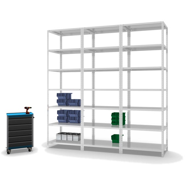 PROREGAL Fachbodenregal Schraubsystem Heavy-Duty Grundregal HxBxT 300 x 100 x 60 cm 7 Ebenen Fachlast 350 kg Beidseitig Nutzbar Lichtgrau