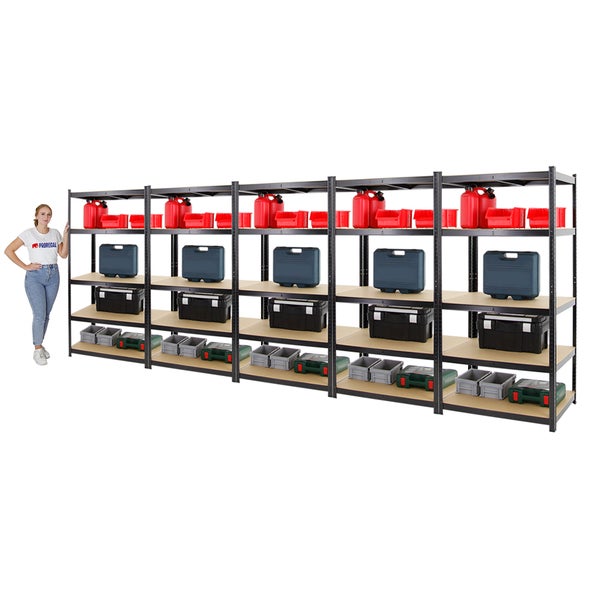 PROREGAL Mega Deal 5x Schwerlastregal Taurus HxBxT 180 x 90 x 60 cm Fachlast 175 kg Schwarz
