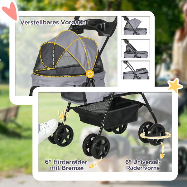 PawHut Hundewagen, 67L x 45B x 96H cm, Stahl, Oxford-Gewebe, Grau