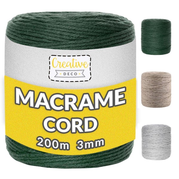 Makramee-Garn Creative Deco Logo, 200 Meter Länge, 3 Millimeter Dicke, verschiedene Farben.