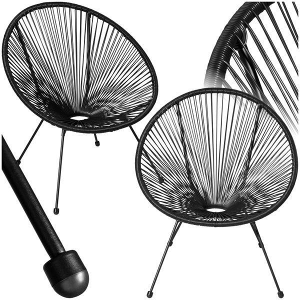 2er Set Gartenstuhl tectake Santana Belastbarkeit 120 kg, 70,5 x 69 x 78 cm Retro-Design im Acapulco-Stil schwarz