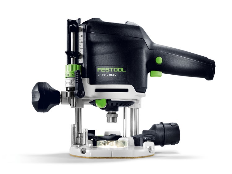 Festool Oberfräse OF 1010 R Set bestehend aus Oberfräse, Führungsschiene, zwei Systainern und Zubehör wie Anschlägen und Montageschlüssel.