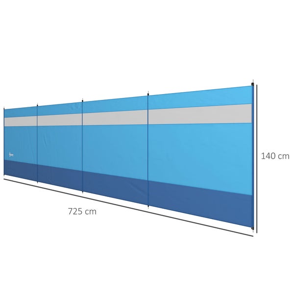 Outsunny Camping Windschutz, 4 Paneele Sichtschutz mit Sichtfenster, 725 x 140 cm, Polyester, Stahl, Blau