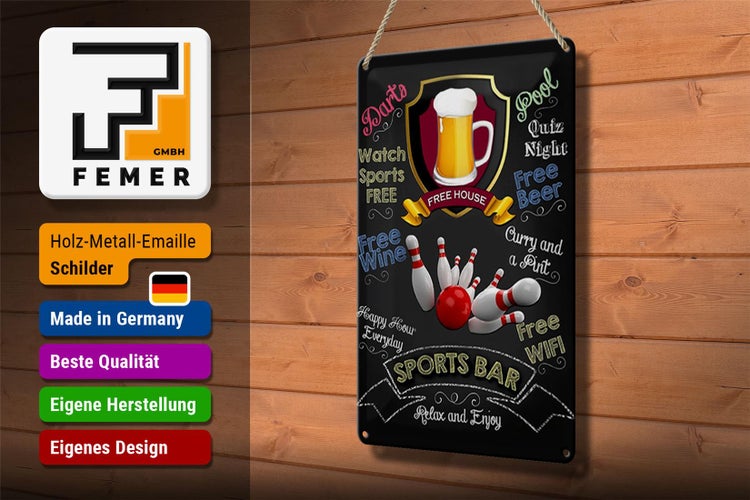 Blechschild Spruch 20x30cm sports bar Bowling relax and enjoy