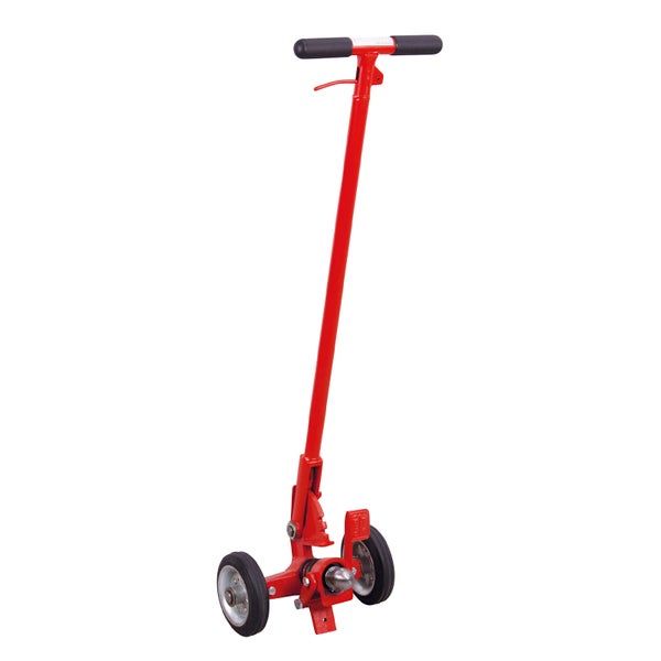 Rote Rangierhilfe für Anhänger mit Handgriff und zwei Rädern.