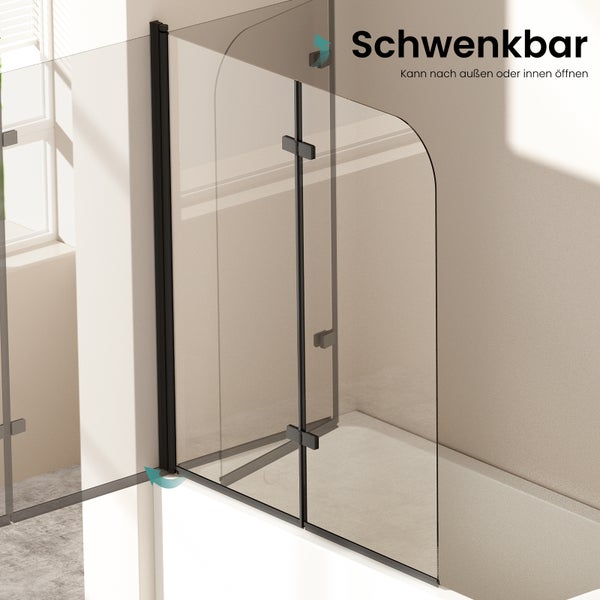 EMKE Badewannenaufsatz 2-teilig 120 x 140 cm faltbare Duschwand in Schwarz aus 6 mm ESG-Sicherheitsglas mit Nano-Beschichtung beidseitig montierbar