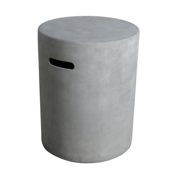 Grauer zylindrischer Hocker oder Beistelltisch aus Beton mit seitlicher Griffmulde.