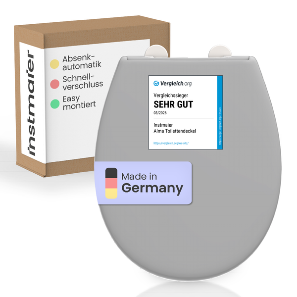 Instmaier Alma Toilettendeckel mit Absenkautomatik und Schnellverschluss, hergestellt in Deutschland, Vergleichssieger mit der Note Sehr gut.