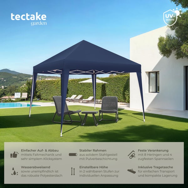 Pavillon tectake Linosa inklusive Spannseile, Heringe und Tragetasche 3 x 3 m blau