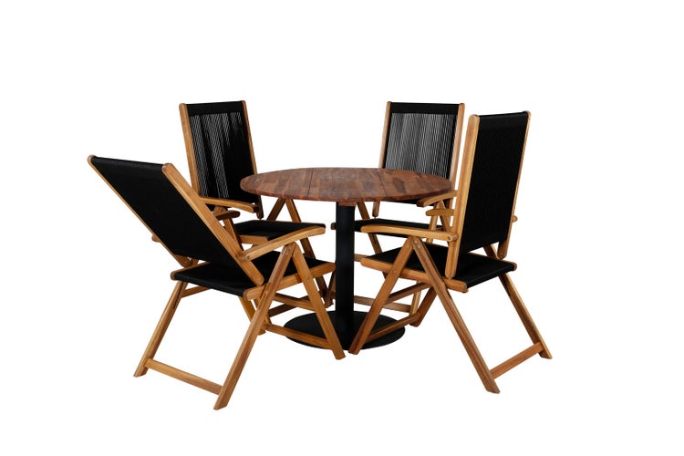 Cot Gartenset Tisch Ø100cm und 4 Stühle Little John schwarz, natur.