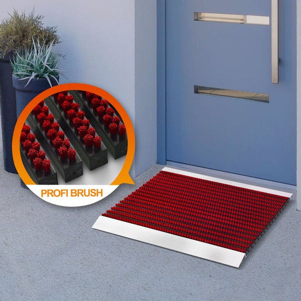 FLOORDIREKT Fußmatte - Profi Brush - Schmutzfangmatte mit Alu-Rahmen - Rot - 40 x 60 cm