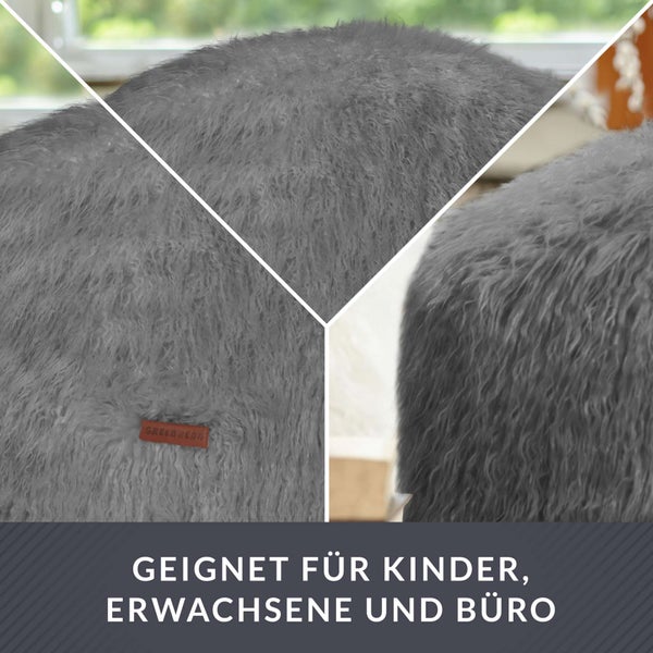 Green Bean runder Sitzpouf Felloptik in 3 Farben - Sitzhocker mit Füllung - Maße 45 x 25 cm - perfekte Ergänzung zum Sitzsack - Sitzwürfel Sitzkissen Hocker Sitzhocker Grau