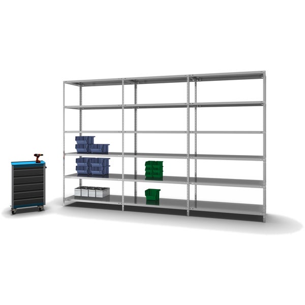 PROREGAL Fachbodenregal Schraubsystem Light-Duty Grundregal HxBxT 250 x 130 x 60 cm 6 Ebenen Fachlast 125 kg Beidseitig Nutzbar Verzinkt