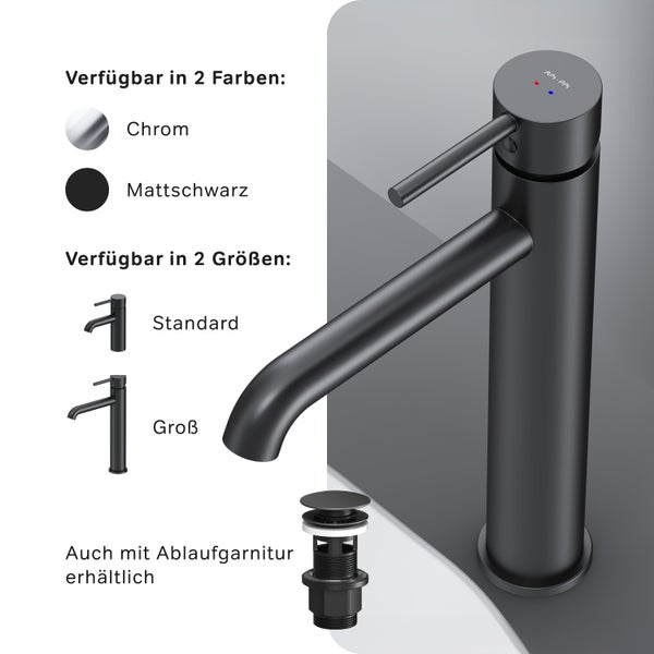 AM.PM Waschtischarmatur für Aufsatzwaschbecken  FPA92022 Spike Schwarz matt