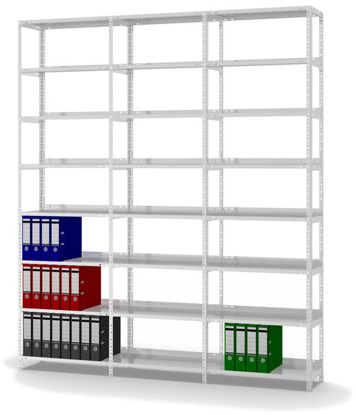 PROREGAL Aktenregal Schraubsystem Grundregal HxBxT 255 x 75 x 30 cm 8 Ebenen Fachlast 60 kg Mit Deckboden Einseitig Nutzbar Lichtgrau