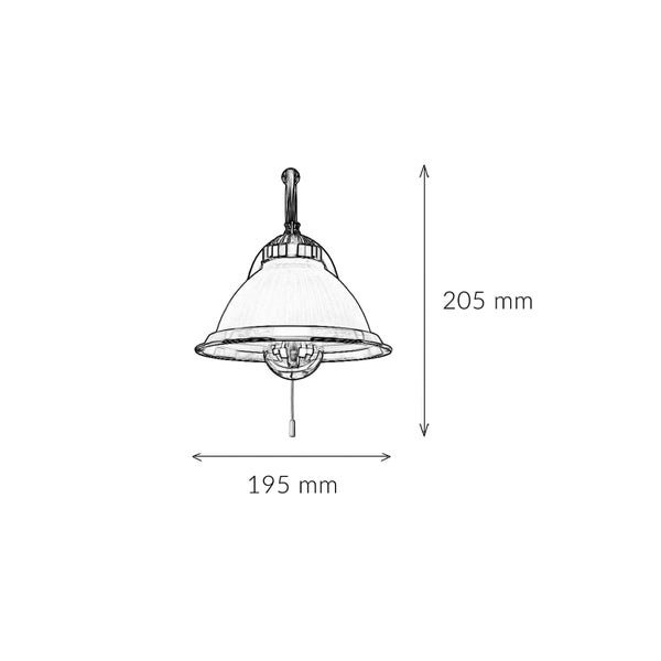 Technische Zeichnung einer Pendelleuchte mit den Maßen 205 mm Höhe und 195 mm Breite