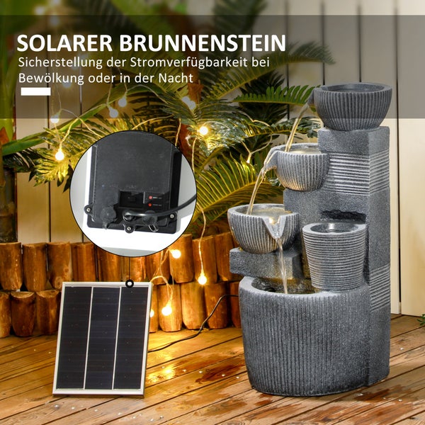 Outsunny Gartenbrunnen, Springbrunnen mit 4 Stufen, 31 x 27 x 57 cm, Kunstharz, Dunkelgrau