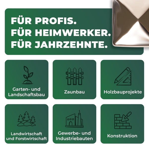 Pfostenkappe für Profis und Heimwerker mit Einsatzbereichen: Garten- und Zaunbau, Holzbau, Landwirtschaft, Industriebau und Konstruktion.