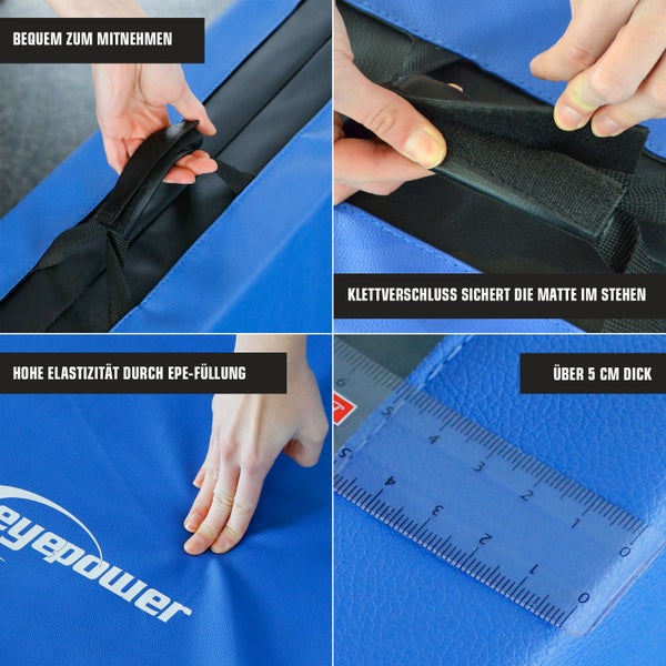 200x60 Klappbare Gymnastikmatte - 5 cm Faltbare Turnmatte Blau Schwarz