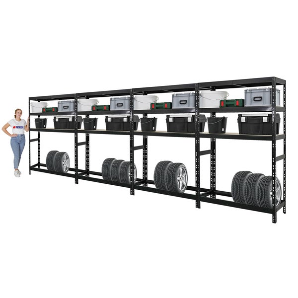 PROREGAL Mega Deal 4x Reifenregal Tiger HxBxT 180 x 120 x 40 cm bis zu 6 Reifen auf 1 Ebene mit 3 Fachboden Schwarz