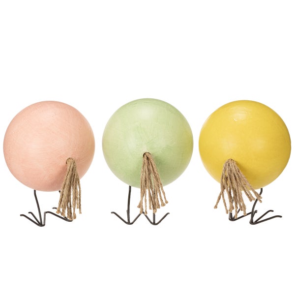 Dekorative Kugeln aus Holz mit Kordel und Metallfuß
