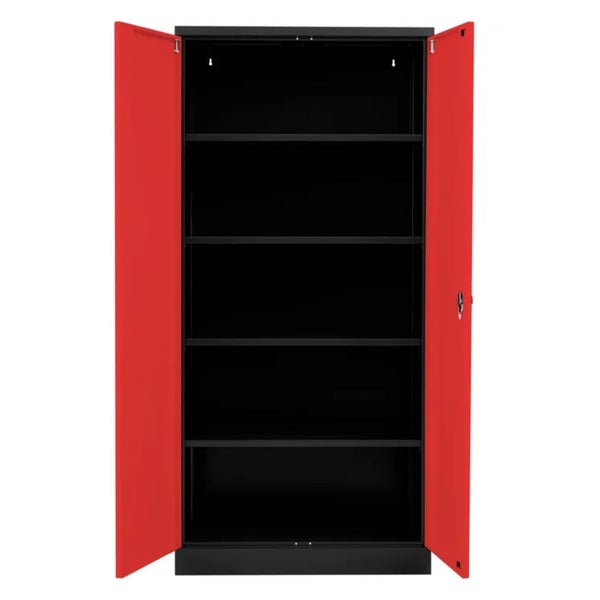 PROREGAL Stahlschrank Bee 5 Fachböden HxBxT 195 x 92 x 60 cm Pulverbeschichtetes & Verstärktes Fachbodenmaterial Schwarz & Rot