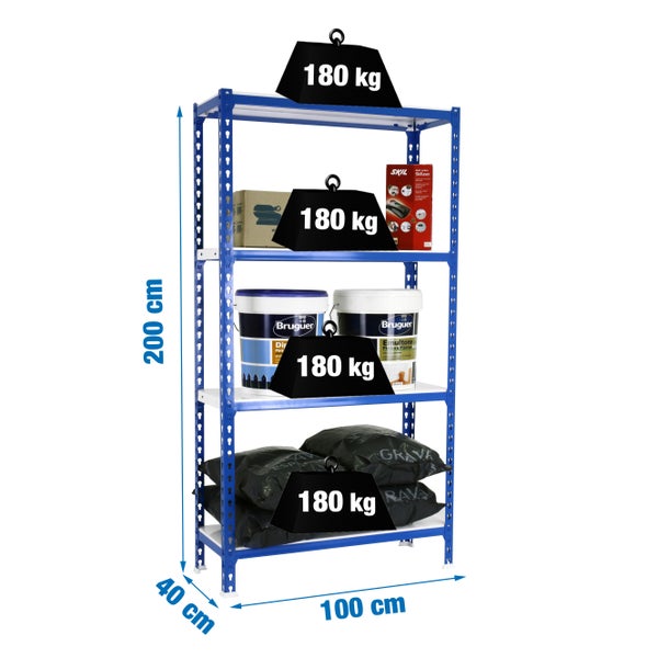 PROREGAL Schwerlastregal Mid Metal Shark HxBxT 150 x 100 x 50 cm Fachlast 180 kg Blau-Weiß