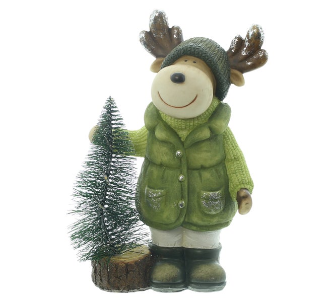 Dekofigur Elch mit Tannenbaum für die Weihnachtsdekoration