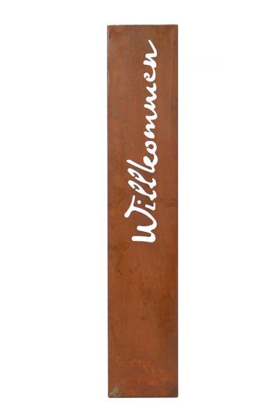 FRANK FLECHTWAREN | Standschild Willkommen, METALL, Schild 14 x 75 cm, Standfuß Tiefe 15 cm