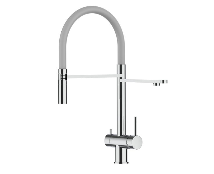 NIEDERDRUCK 3 Wege Wasserhahn Küchenarmatur, Edelstahl Massiv mit 360° schwenkbarem Auslauf, abnehmbare 2 strahl Handbrause, Hochglanz / Hellblau