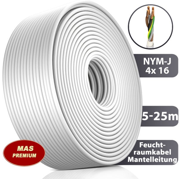 MAS Premium NYM-J Feuchtraumkabel 4 mal 16 Quadratmillimeter Mantelleitung als Rolle.