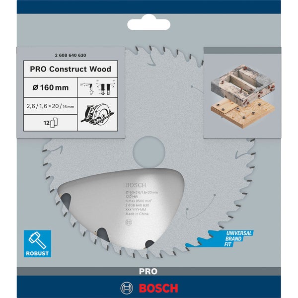 Bosch Kreissägeblatt Pro Construct Wood, 160 Millimeter Durchmesser