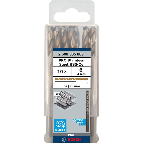 Verpackungshinweise: Papierentsorgung, Augenschutz tragen, geeignet für Stahl bei mittlerer Drehzahl, geeignet für Edelstahl bei niedriger Drehzahl, Öl erforderlich, Barcode und Herstellerinformationen.