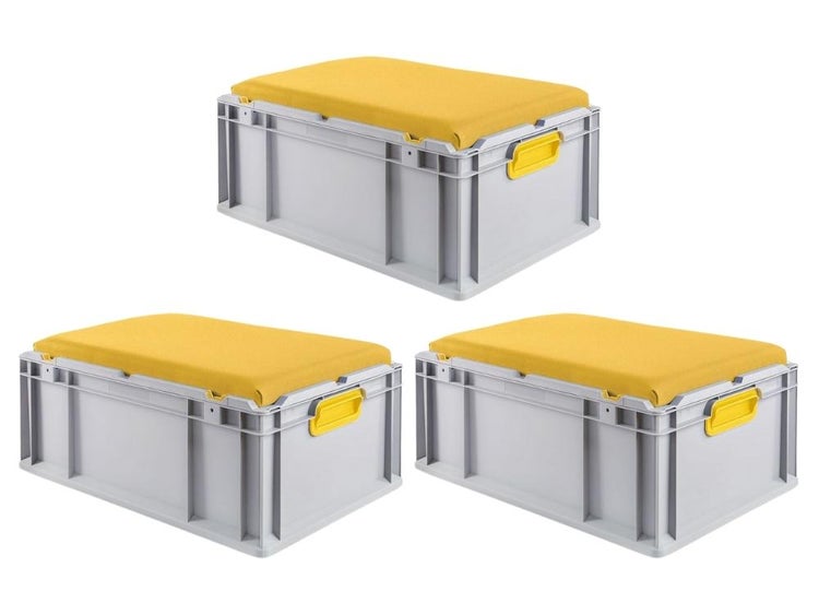 PROREGAL SparSet 3 x Eurobox NextGen Seat Box Gelb HxBxT 26,5 x 40 x 60 cm 44 Liter Griffe Geschlossen Eurobehälter Sitzbox Transportbox