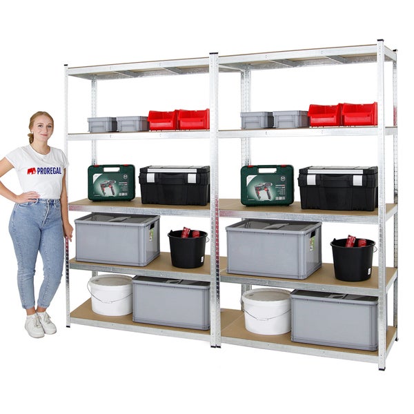 PROREGAL Mega Deal 2x Schwerlastregal Giant Ragnar HxBxT 200 x 120 x 50 cm Fachlast 175 kg Verzinkt