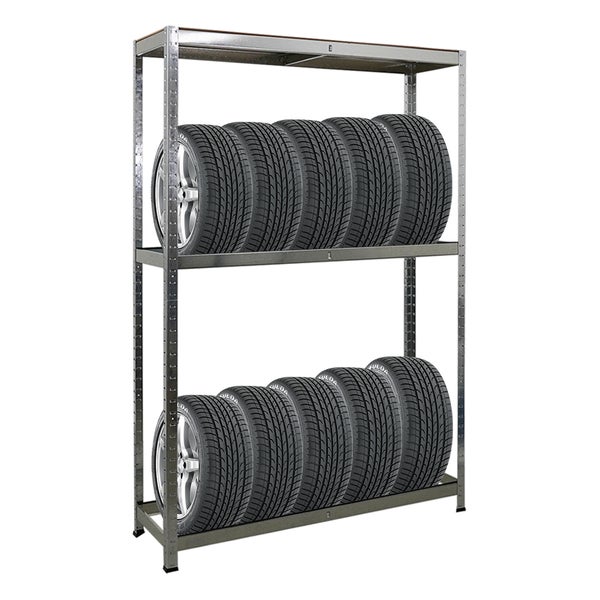 PROREGAL Reifenregal RAGNAR HxBxT 180 x 120 x 40cm bis zu 8 Reifen auf 2 Ebenen + Ablage 265kg Fachlast Verzinkt