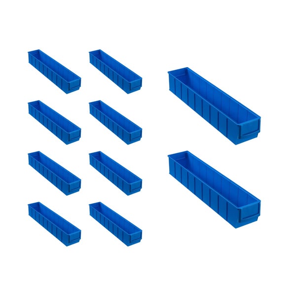 PROREGAL SparSet 10x Blaue Indurstriebox 500 S HxBxT 8,1 x 9,1 x 50 cm 2,8 Liter Sortimentskasten