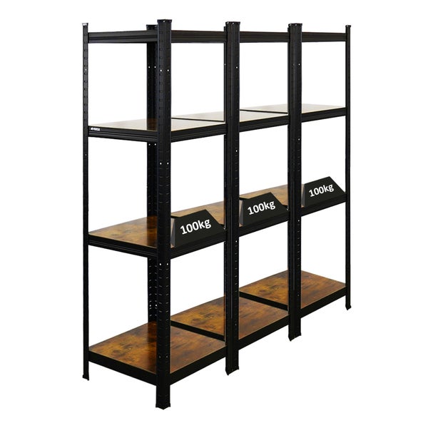 PROREGAL Mega Deal 3x Vintage Series Schwerlastregal Ragnar HxBxT 150x45x45cm Fachlast 100kg Vintagebraun-Schwarz, Steckregal, Garagenregal, Lagerregal