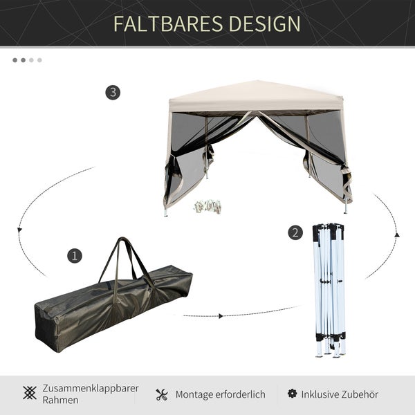 Outsunny Faltpavillon Pavillon Faltzelt mit Seitenwänden inkl. Tragetasche, Stahl+Oxford, Beige, 3x3x2,55m