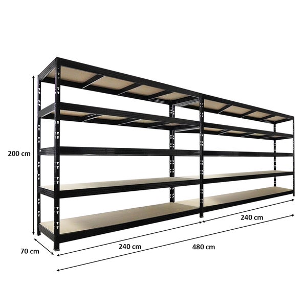 Schwerlastregal mit vier Ablageflächen, Maße 200 x 480 x 70 Zentimeter