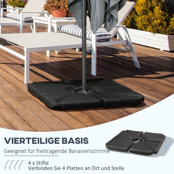 Outsunny Sonnenschirmständer 4-teilig Schirmgewicht, Schirmständer für Ampelschirm, Bodenkreuz befüllbar mit Sand/Wasser bis 18/14 kg Ampelschirmständer Gewichte Sonnenschirmfuß HDPE Schwarz