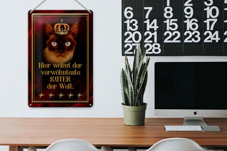 Blechschild Spruch 20x30cm hier wohnt Kater der Welt