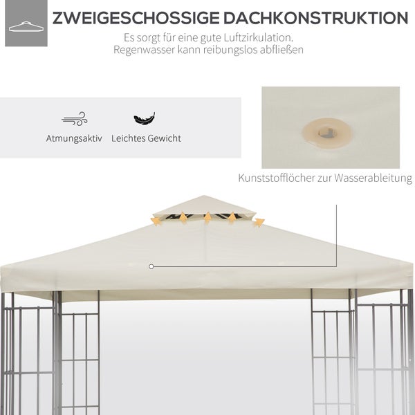 Outsunny Ersatzdach für Pavillon, Pavillondach für Metallpavillon, 3x3m, Polyester, Cremeweiß