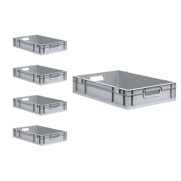 PROREGAL SuperSparSet 5x Eurobox NextGen Grip mit Scharnierdeckel und Schwarzen Schiebeschnappverschlüssen HxBxT 12 x 40 x 60 cm 23 Liter Griffe